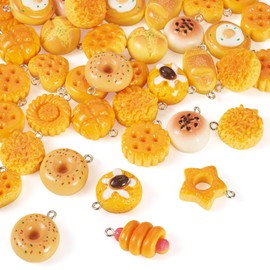 Craftdady - 40 colgantes de resina para pan, bonitos colgantes de comida de imitación, colgantes, abalorios, pulsera de pan, llavero, colgantes, encantador, adorno colgante de 19 a 27,5 mm para