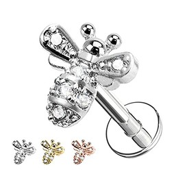 AWAKEN Lobe Earrings Animal Borchies with Crystals Cartilage Helix Tragus in Surgical Steel 316L, Stainless Steel