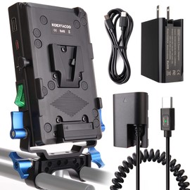KOERTACOO V-Mount Lock Battery Plate Power Supply Splitter Adapter with charging function + LP-E6 Dummy Battery USB-C TYPE-C PD Power Cable + 15mm Rod Clamp for BMPCC 4K/6K、DSLR RED Cameras、Camcorders