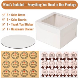 Tetutor 12 Pcs Cake Boxes 12 inch,12x12x8 Inches Cake Box with Window, 5 Pcs Tall 12x12 Cakes Boxes with 5 Pcs Cake Boards, Large Baking Boxes, White Square Cakes Containers for Multi-Layer Cakes