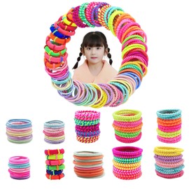 Hair Elastic for Kids, Girls, Colorful, Set of 100, Stylish, Hair Accessories, Hair Arrangement, Hair Band, Large Capacity, Includes Storage Pouch, Hair Accessories, No Tie, Nursery School, Girls,