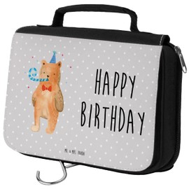 Mr. & Mrs. Panda Birthday Bear Toiletry Bag, gray, Hand Drawn
