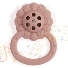 Dirbabi Rattle Teether, Lion Shape Montessori Baby Sensory Teething Toys, Food Grade Silicone BPA Free, Newborn Essentials Must Haves (Shifting Sand Dusty Lilac)