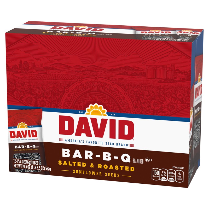 DAVID Roasted and Salted Sunflower Seeds, Bar-B-Q Flavor, 1.625oz. (Pack
