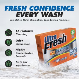 Ultra Fresh Platinum 6X Laundry Detergent Sheets with Fragrance, Biodegradable Formula & Dye Free for Laundry Use & Household Needs, Set of 4, Orange