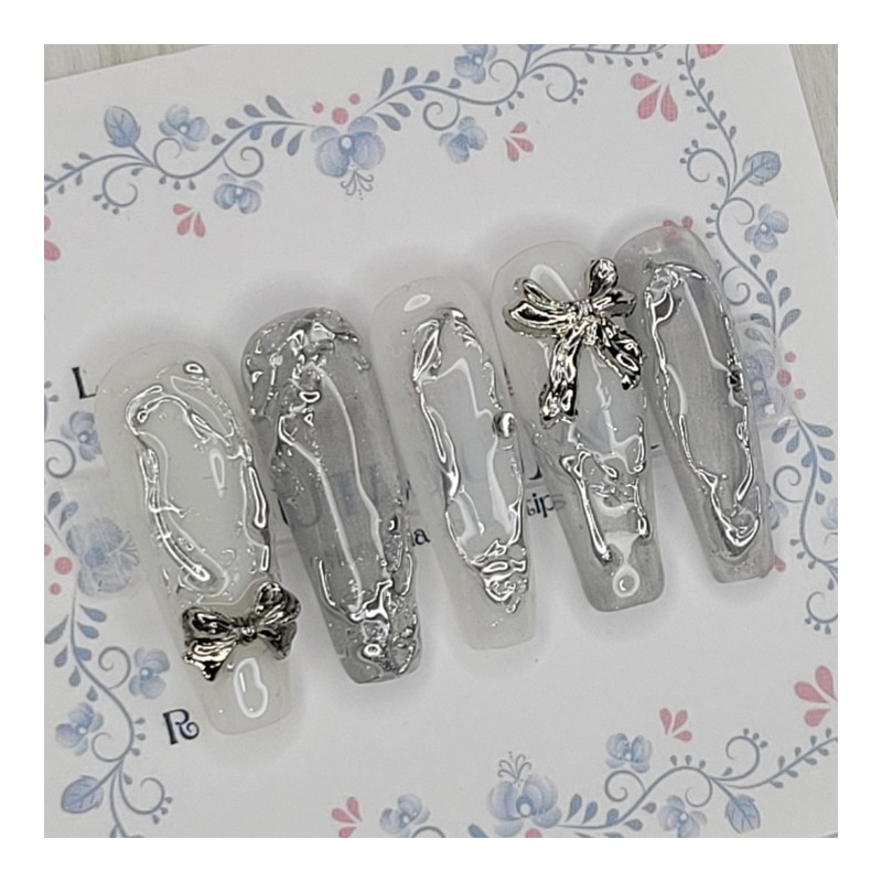Metal Wave Handmade Nail Tips - Almond S / 메탈