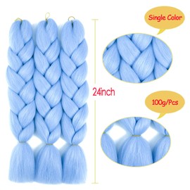 PORSMEER 3 Pieces Jumbo Braid Hair for Braiding 24 Inches 100 g Kanekalon Hair Braiding Extensions for Crochet Twist Braiding Hair Baby Blue Braiding Hair Extensions