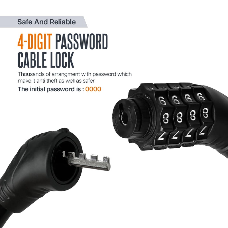 Bike Lock Combination Lock 4 Digit |1.8M X 10mm| Heavy