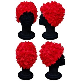 Blue Reef Virgo Floral Women's Classic Retro 3D Flower Petal Plain Pretty Stylish Vintage Swimming Cap Swimming Cap One Size Adults (Red)