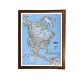Classic North America Push Pin Travel Map with Brown Frame and Pins