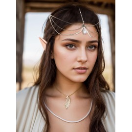 JeVenis Luxury Gold Elf Headpiece Elf Ears Elf Crown Tiara Fairy Headpieces Elf Head Jewelry Fairy Elf Headpiece Circlet Headpiece for Fantasy Renaissance