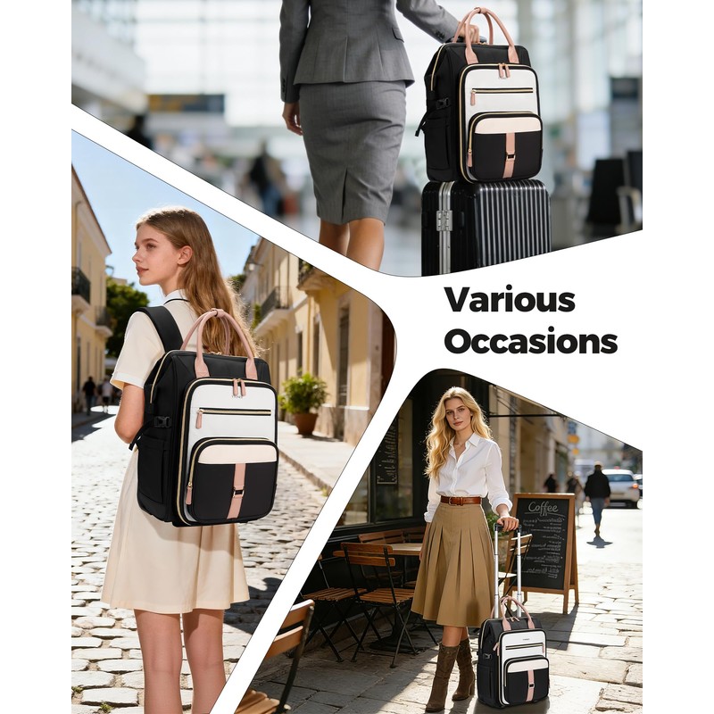 Ytonet Rolling Backpack for Women, 15.6 Inch Travel Backpack with
