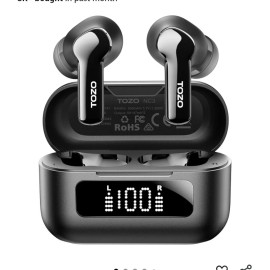 TOZO Hybrid Active Noise Cancelling Wireless Earbuds with 6 Mics AI Clear Call Ear...
