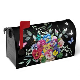 Dacawin Spring Flower Mailbox Covers Magnetic Oversized Pansy Floral Mailbox Post Cover Black Mailbox Decor Colorful Pansies Butterfly Mailbox Wrap Waterproof for Garden Yard Large Size 25.5 X 21 Inch