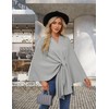 PULI PULI Women's Elegant Shawl Wraps Soft Open Front Poncho Sweater for Spring Fall Winter gray