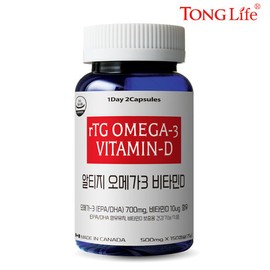 Tonglife RTG Omega-3 Vitamin D (Helps with blood circulation, memory improvement, eye health, and osteoporosis) 75-day supply - 1 bottle / 통라이프 알티지오메가3 비타민D(혈행,기억력개선, 눈건강, 골다공증에도움)75일분-1병