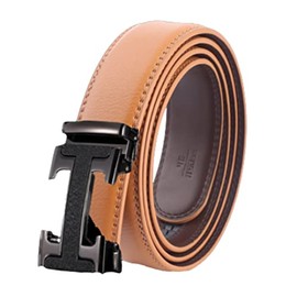 FleurUneffe Black I Belt, Adjustable Size, Adjustable Size, No Holes, Auto-Lock Belt, Men's, Genuine Leather, Stylish, Casual, Gentleman, Business, Golf, White, Red, Navy, Black, Brown, Brown, black I