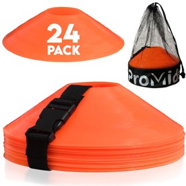 Disc Soccer Cones for Training Kids with Mesh Bag & Strap - 15/24/50/100 Small Plastic Cones for Sports Training - Flexible Conos for Soccer Practice Equipment, Basketball & Football Drills Equipment