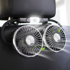 Shker Car Fan, 12V Cooling Fans for Backseat with Little Night Light, Headrest 360° Rotatable Dual Head Back Seat Fan 3 Speed Adjust Vehicles Rear Seat Air Fan for Sedan SUV RV