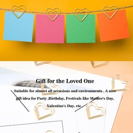Pack of 150 Paper Clips, Heart Gold Paper Clips Set, Large Heart-Shaped Paper Clip Motif, Love Paper Clips Dispenser, Heart Paper Clips for Office, Weddings, Classroom, File Clip