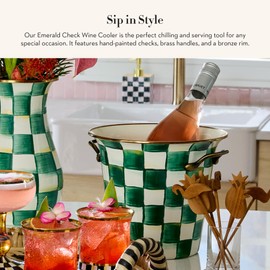 MACKENZIE-CHILDS Wine Cooler, Champagne and Wine Bucket, Ice Bucket, Green-and-White Emerald Check