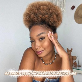 quesdom Afro Puff Ponytail Extension Synthetic Ombre Auburn 80 Grams Afro Puff Drawstring Clip on Kinky Curly Bun for Black Women(1B-30 Ombre Auburn)