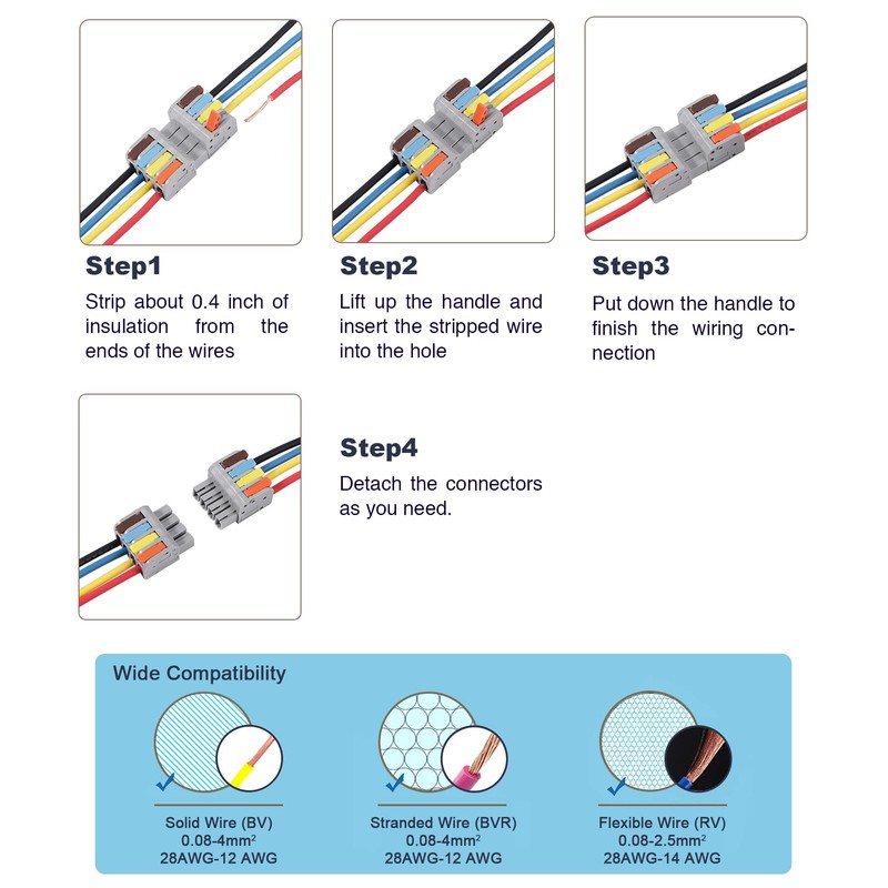 8 Pcs Pluggable Wire Connectors for AWG 24-12, Hand Protecting