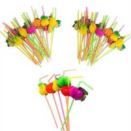 Straws, 100Pcs Flamingo Fruit Paper Straws Coffee & Cocktail Stirrers, Disposable Straws Drinking Plastic, Summer Pool Party Decorations