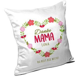 Eurofoto Cushion for Mother's Day with Name Luna and Beautiful Motif - Danke Mama - Du bist die Beste - Mum Cushion Gift Idea for Mothers