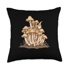 Enoki Mushrooms With Gnomes Throw Pillow