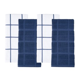 Sticky Toffee Cotton Terry Kitchen Dish Towel, 4 Pack, 28 in x 16 in, Dark Blue Check