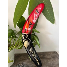 Handmade Hawaiian Hand Made 15" Carved Wood Boomerang Home Decor Airbrush Dolphin Sunset