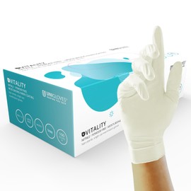 Unigloves Vitality Nitrile GD0032 Moisturising Examination - Multipurpose, Powder and Latex Free Disposable Gloves, Box of 100 Gloves, White, Small
