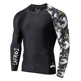 LAFROI Men's Long Sleeve UPF 50+ Baselayer Skins Performance Fit Compression Rash Guard-CLYYB Asym Swipes Size MD