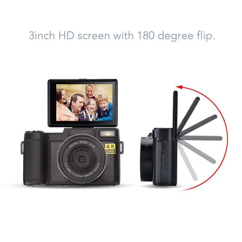 48MP 4K HD Digital Camera, 3-Inch Flip Screen With Auto