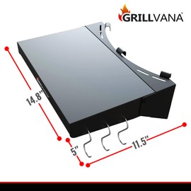 GRILLVANA “Kettle-Pro” Foldable Side Table Shelf for Weber 22" Original and Master Touch Kettle Charcoal Grills |Kettle Grill Accessory with 6 Utensil Hangers