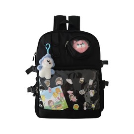 MOVOYEE Backpack for Men Travel Backpack for Women Work Casual Daypack Backpacks Hiking Bookbag,Anti Theft Carry On Clear Backpack,Cute Ita Bag Backpack with Pin Display Adjustable Strap Black