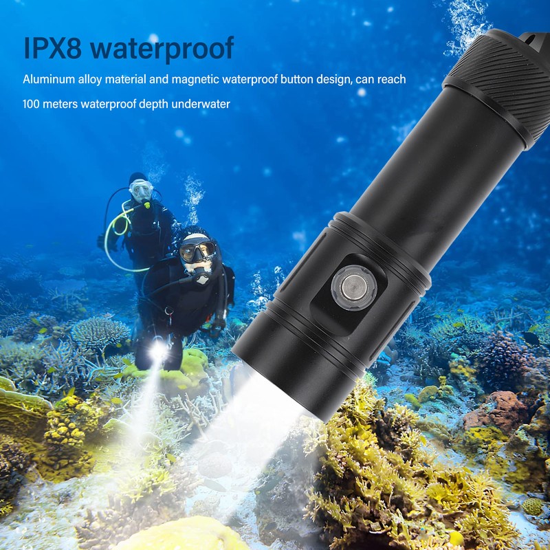 5000LM Diving Flashlight 4 Modes Underwater IPX8 Waterproof Submersible White