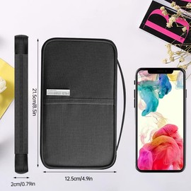 Cartera para Pasaporte de Viaje - Funda Pasaporte Organizador Bolsa Multifuncional para Almacenamiento de Documentos de Viaje con Cremallera Impermeable Unisex para Familiar de Gran Capacidad (Negro)