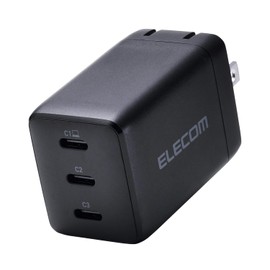 Elecom ACDC-PD11267BK Charger, 67 W, 3 Ports, USB-C x 3, USB PD Compatible, Swing Plug, Black