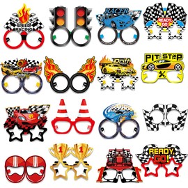 QWEPU Racing Paper Glasses Party, 16 Pieces Funny Party Photo Booth Props, Birthday Party Decorative Accessories, Racing Glasses for Girls Boys for Car Party