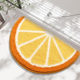 Divertida alfombra de baño acogedora de limón con frutas lindas, forma media redonda, recámara, baño, puerta, cocina, piso de limón, alfombra de absorción de agua, alfombrilla antideslizante para