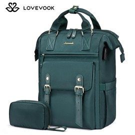 LOVEVOOK Outdoorfun Laptop Backpack with USB Port and Small Bag for Women - Spring Glow Up Stylish Work Bag for Teacher, Nurse, Travel:_Dark Green-dark Green_17.3" - 12"L x 5.7"W x 18.5"H