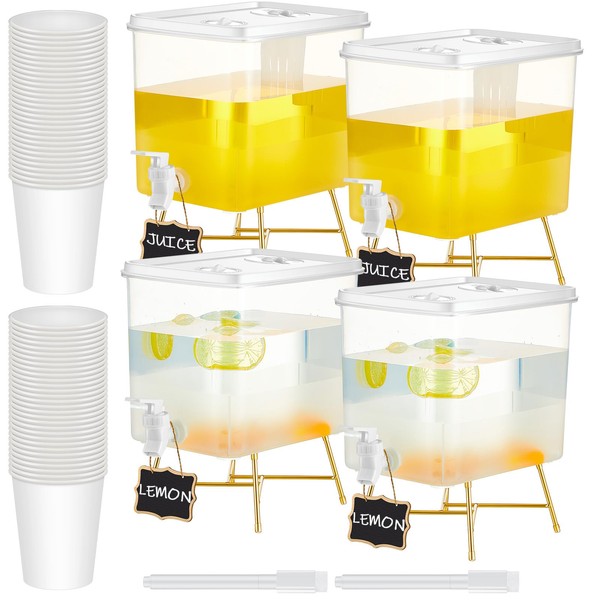 LemonRoad 4 Pack Beverage Dispensers with 60 Pcs Disposable Cups