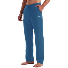 Willit Men's Cotton Yoga Sweatpants Exercise Pants Open Bottom Athletic Lounge Pants Loose Male Sweat Pants with Pockets Dark Blue M