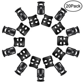 20 Pcs Plastic Cord Locks, FineGood End Spring Toggle Stopper Slider, 10 Pcs Sing-Hole, 10 pcs Double-Hole - Black
