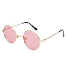 Pro Acme Retro Small Round Polarised Sunglasses for Men Women, Golden Frame | Transparent Pink Lens