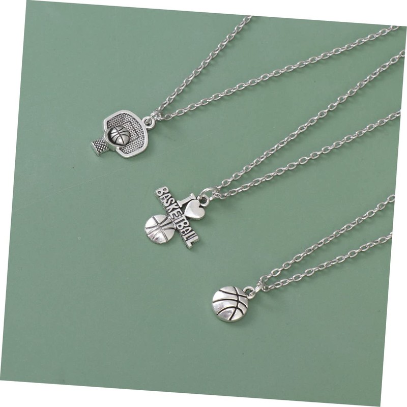LIFKOME 3pcs Basketball Pendant Necklace Chain Silver Chain Men Necklace