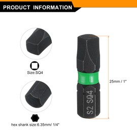 HARFINGTON 4pcs SQ4 Square Screwdriver Bit 1/4" Hex Shank 25mm/1" Length Magnetic 4 Point Head Hex Bits S2 Steel Screw Driver Bit Industrial Grade Electric Drill Bits