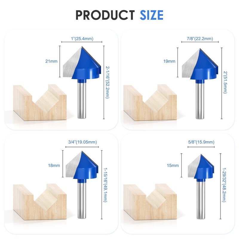 1/4 Inch Shank 90 Degree V Groove Router Bit Set